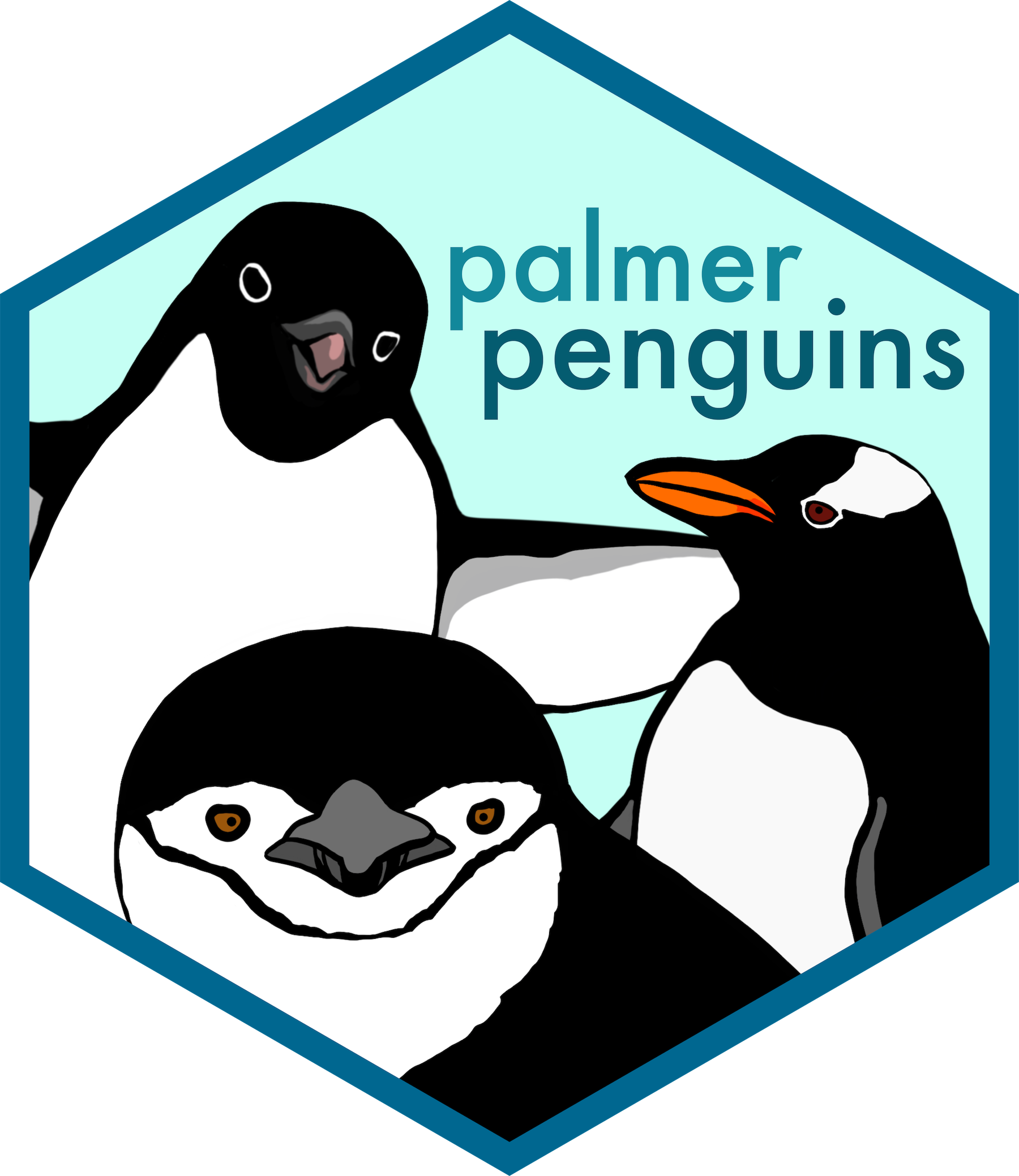 a cute hexagon image of three penguins as a part of the palmer penguins package
